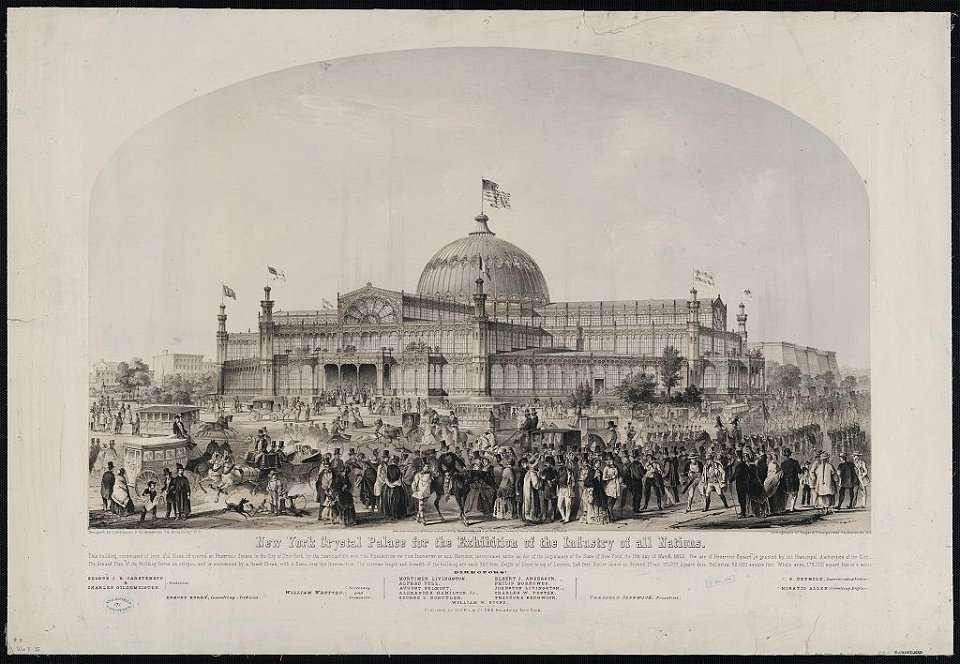 New York Crystal Palace for the exhibition of the industry of all nations - designed by Carstensen & Gildemeister, N.Y. ; lithography of Nagel & Weingärtner, N.Y.; figures by Doepler. LCCN93506794