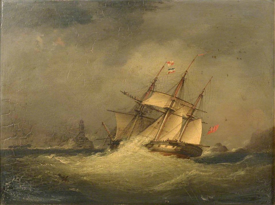 Nicholas Matthew Condy (1816-1851) - A Frigate off a Rocky Coast - BHC1185 - Royal Museums Greenwich