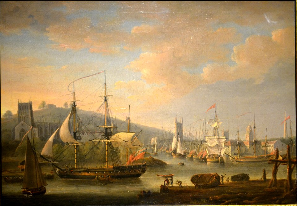Nicholas Pocock - Port de Bristol, la Cathédrale et les quais (1785)