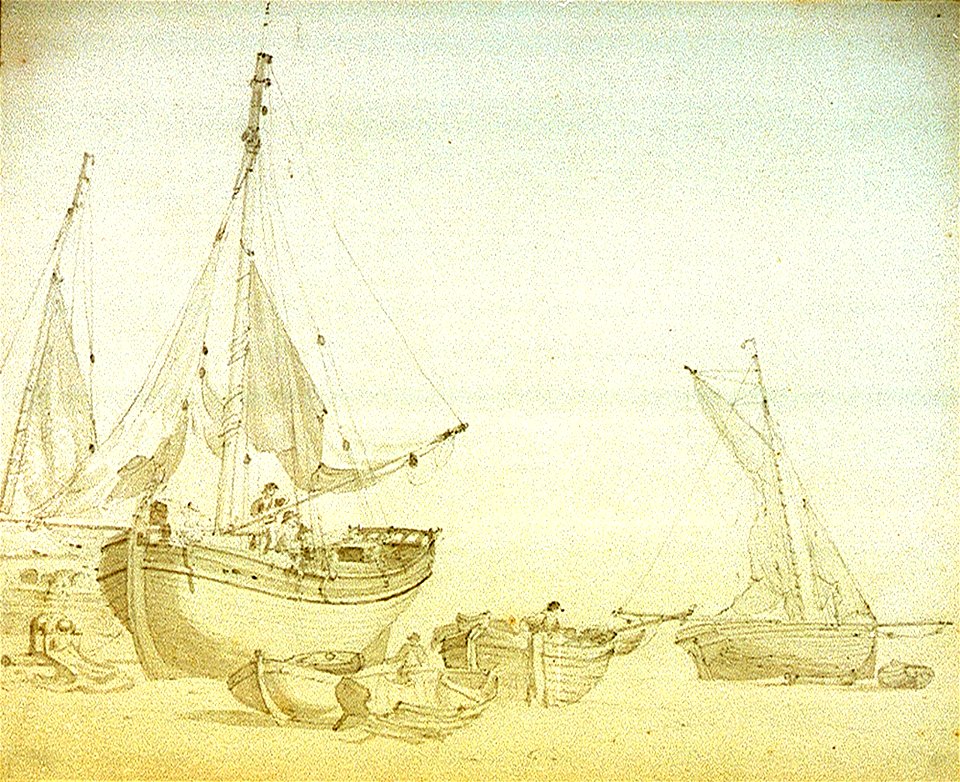 Nicholas Pocock - Men working on beached fishing vessels