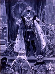 Nicholas II placing the crown upon his head by R.C.Woodville (1896)