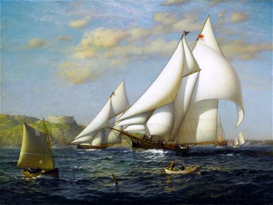 New York Yacht Club racing boats in New York Harbor, by James Gale Tyler