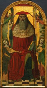 Niccolò Corso - Enthroned Saint Jerome, with Angels. Free illustration for personal and commercial use.