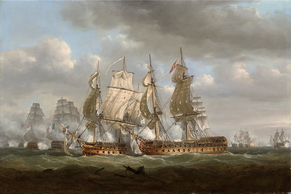 Nicholas Pocock - In action at Trafalgar, H.M.S. Tonnant accepting Monarca's surrender