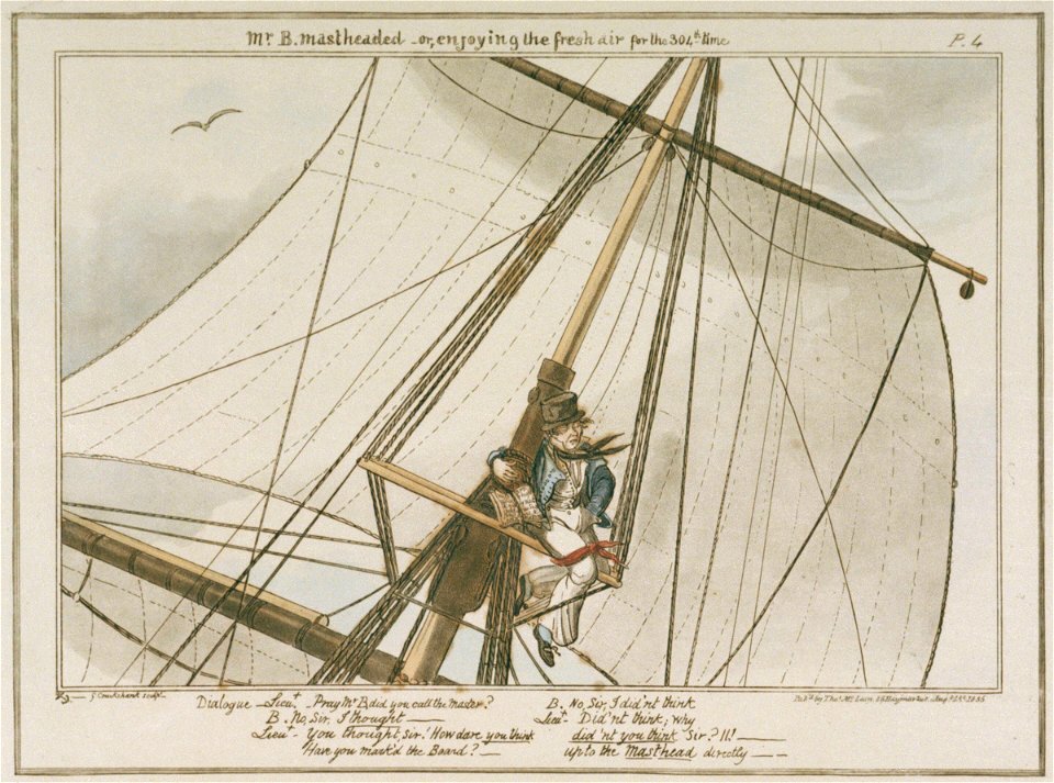 Midshipman Blockhead, Mr B mastheaded or enjoying the fresh air for the 304th time (caricature) RMG PU4724