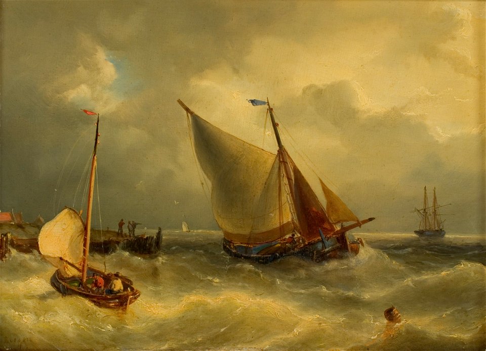 Nicolaas Riegen - Zeilschepen bij de kust - 0138 - Rijksmuseum Twenthe