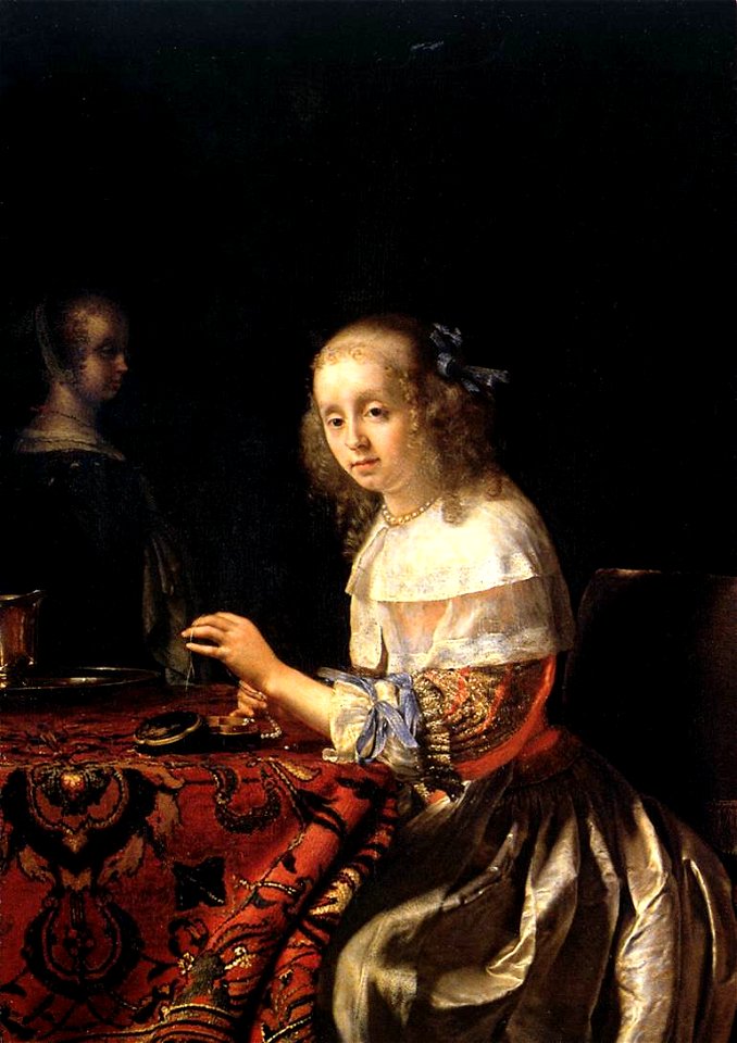 Mieris 1, Frans van - The Woman threading pearls - 1658