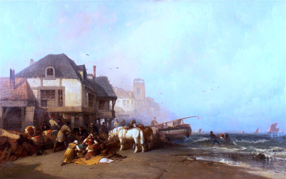 Landscape depicting village by the shore… by George Washington Nicholson