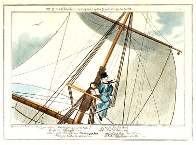 Midshipman Blockhead, Mr B, mastheaded or enjoying the fresh air for the 304th time (caricature) RMG PU4833