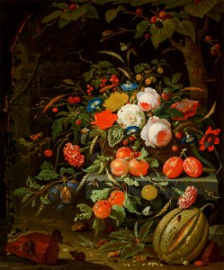 Flowers and Fruit by Abraham Mignon Mauritshuis 110. Free illustration for personal and commercial use.