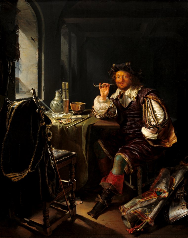 'An Interior with a Soldier Smoking a Pipe' by Frans van Mieris, c. 1657