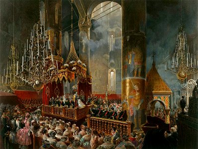Mihaly Zichy - The crowning Maria Alexandrovna of Russia Moscow 1856. Free illustration for personal and commercial use.
