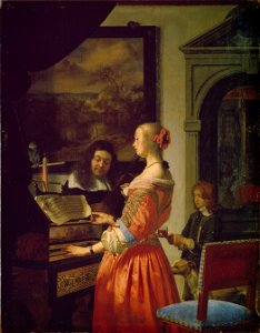 Mieris, Frans van (I) - Woman at a harpsichord - Staatliches Museum Schwerin. Free illustration for personal and commercial use.