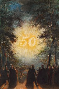 Nicolaas Pieneman - 1843, illuminatie ter gelegenheid van de gouden bruiloft van echtpaar Wurfbain-Hurrelbrinck op het buiten Zorg Vrij nabij Haarlem - SA 55064.12 - Amsterdam Museum