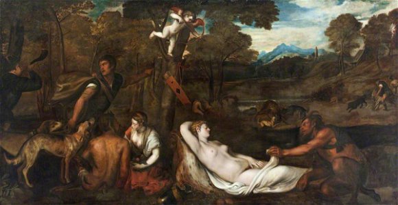 Miguel de la Cruz (active 1623-1660) - Venus and a Satyr with a Hunting Party, 'The Venus del Pardo' (after Titian) - 1139666 - National Trust