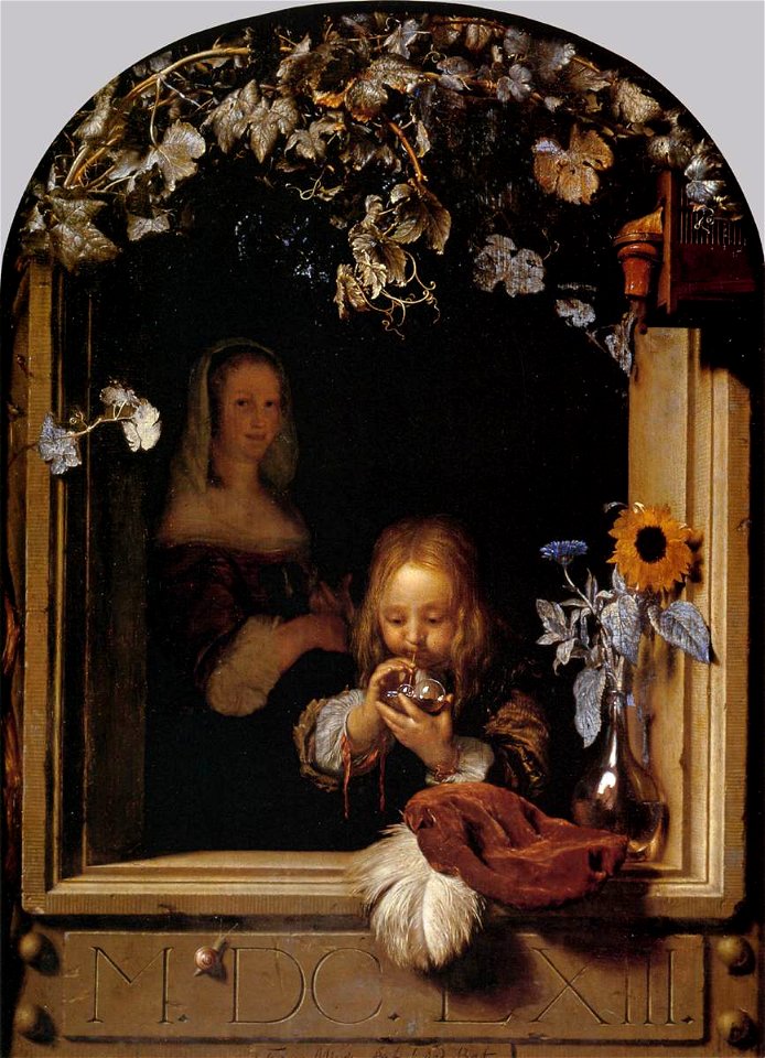 Mieris I, Frans van - Boy Blowing Bubbles - 17th century