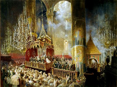 Mihály Zichy - Coronation of Alexander II (1857, Hermitage). Free illustration for personal and commercial use.