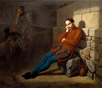 Miguel de Cervantes imaginando El Quijote (Museo del Prado). Free illustration for personal and commercial use.