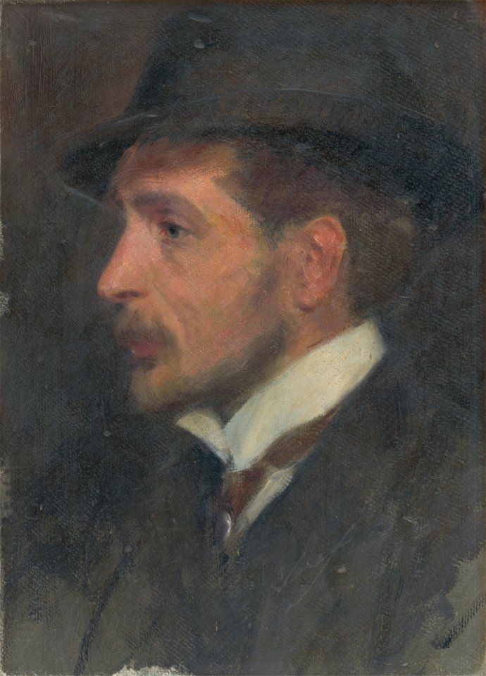 Milan Thomka Mitrovský - Self-Portrait ^ from Profile in a Hat - O 2692 - Slovak National Gallery