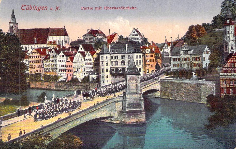 Militärparade auf der Eberhardsbrücke (AK Gebr. Metz gel. 1922)