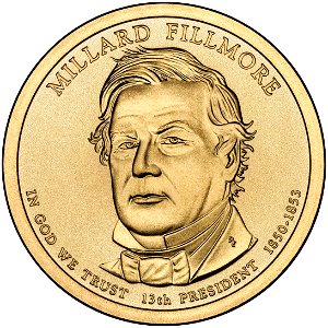 Millard Fillmore $1 Presidential Coin obverse sketch. Free illustration for personal and commercial use.