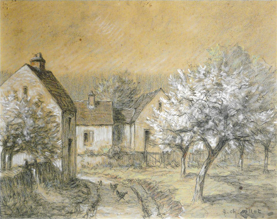 Millet J.C. - Pencil, Watercolor, Bodycolor, colors - Ferme en hiver - 37x49cm