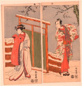 Minamoto no Yoritomo en Yuki Onna in de sneeuw.-Rijksmuseum RP-P-2007-144
