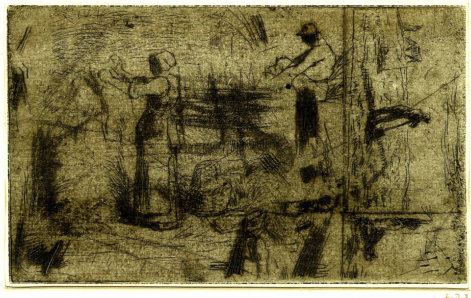 Millet - La planche aux trois sujets (La Femme étendant du linge - Petit bêcheur au repos - Paysan assis), 1881,1112.144