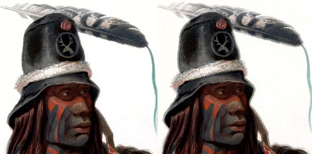Minatare Chief before and after digital editing. Free illustration for personal and commercial use.