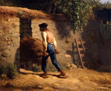 Jean-François Millet - Paysan avec brouette. Free illustration for personal and commercial use.