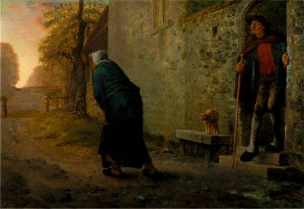 Jean-François Millet - D'attente (1860). Free illustration for personal and commercial use.