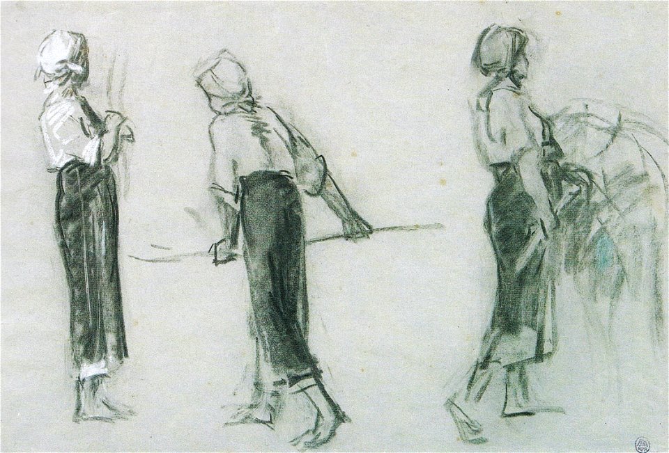 Nicolae Grigorescu - Studii de taranca strangand fanul