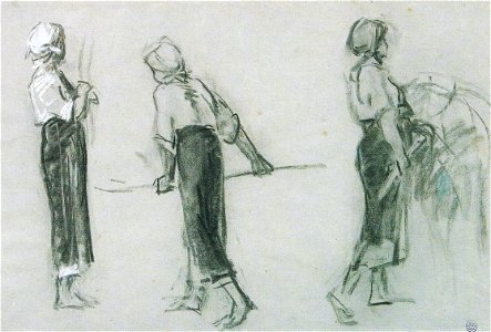 Nicolae Grigorescu - Studii de taranca strangand fanul