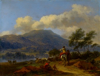 Nicolaes Berchem (Haarlem 1620-Amsterdam 1683) - A Mountainous Landscape with two Shepherds, a Shepherdess and Cattle - RCIN 405218 - Royal Collection