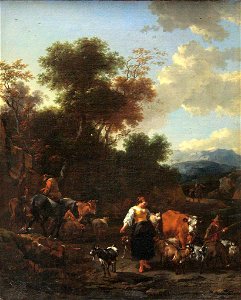 Nicolaes Berchem - Italienische landschaft mit hirten einem-flusslauf-lg51