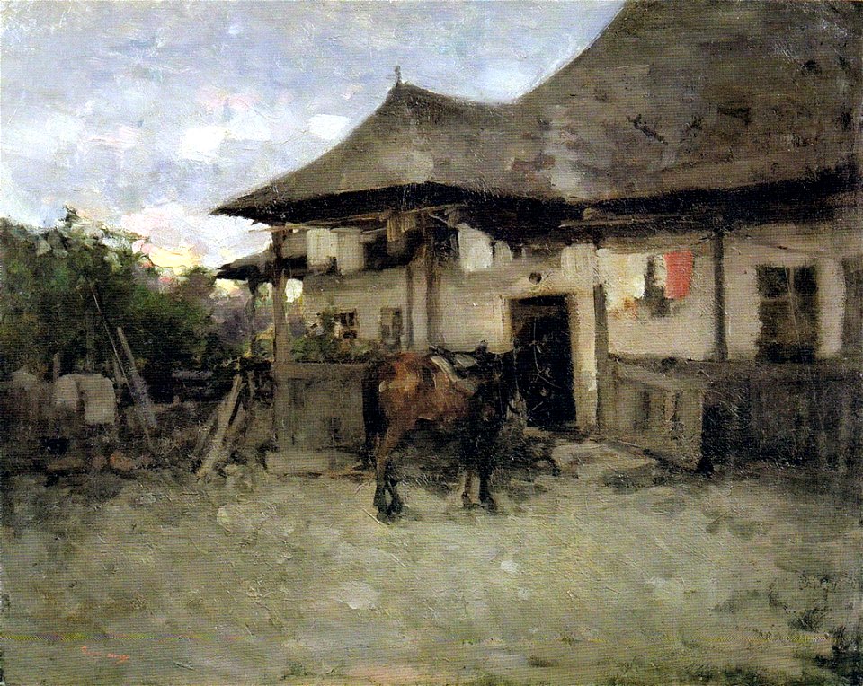 Nicolae Grigorescu - Casa de tara pe inserat