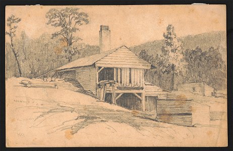 Mine building or sawmill among rolling hills, probably in Pennsylvania LCCN2016645587