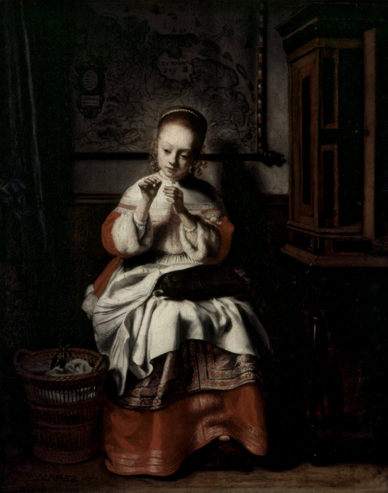 Nicolaes Maes - Girl threading a Needle fmc661235