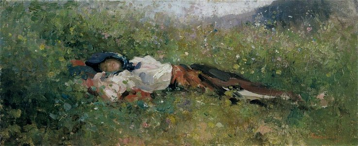 Nicolae Grigorescu - Taranca culcata in iarba
