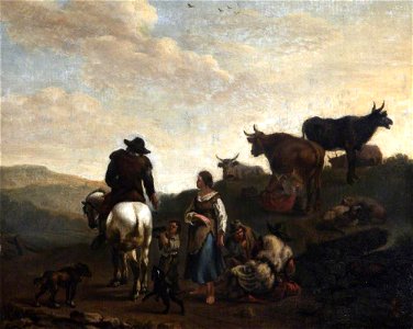 Nicolaes Pietersz Berchem (1620-1683) (after) - A Man on Horseback Encountering Herdsfolk in a Landscape - 872119 - National Trust