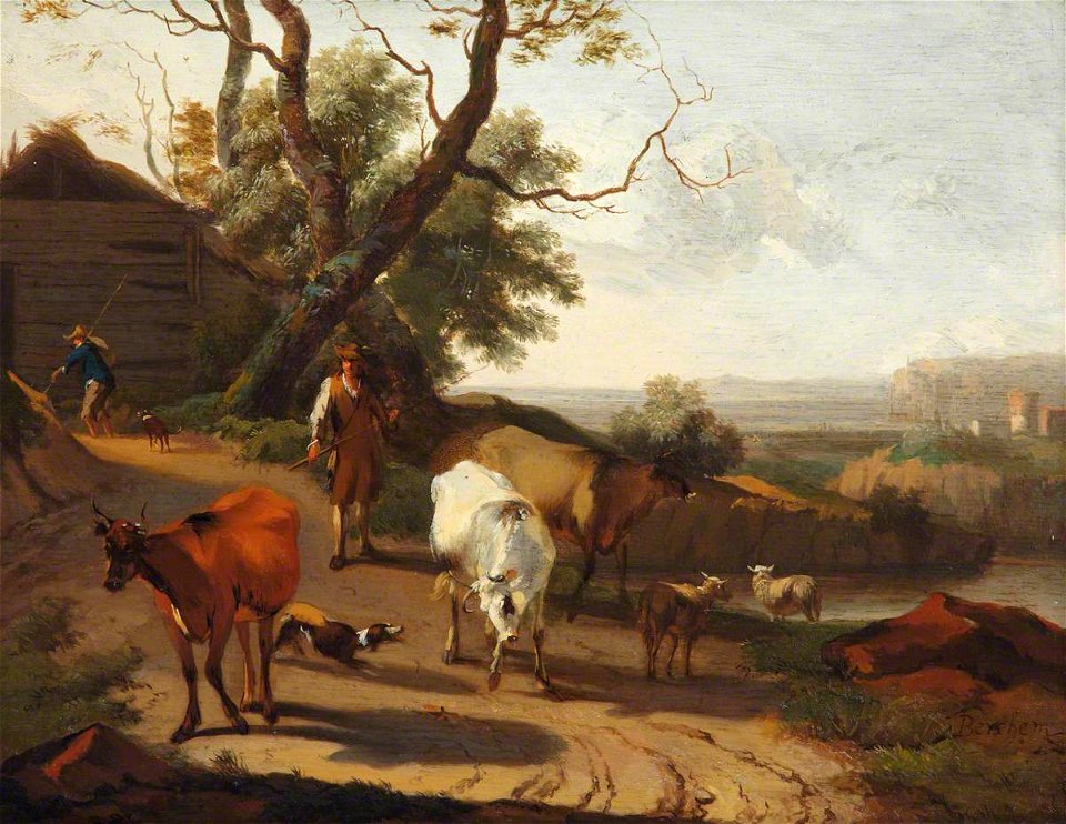 Nicolaes Pietersz Berchem (1620-1683) - A Herdsman Driving Cattle down a Lane - EU0703 - The Torrie Collection