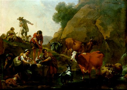 Nicolaes Berchem - Cattle and Herders with Washerwomen GG 658