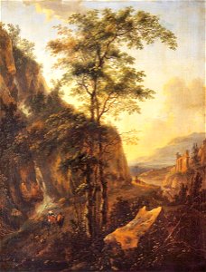 Nicolaes Pietersz Berchem (1620-1683) - A Mountainous Italianate Landscape with Travellers on a Road - 1298192 - National Trust