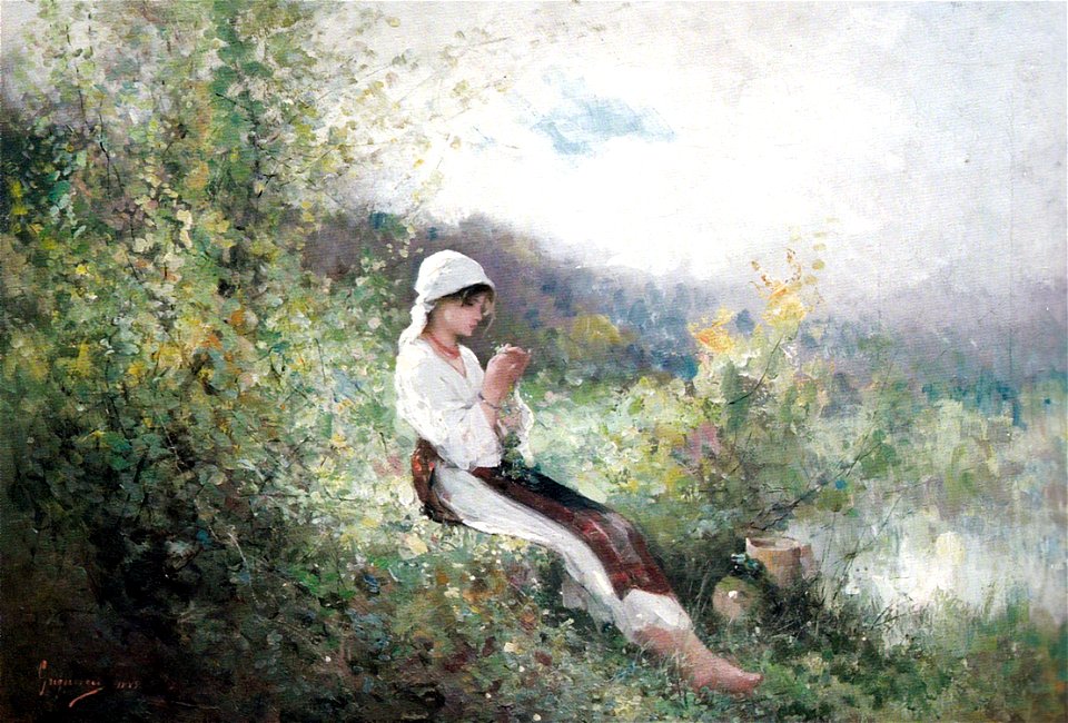 Nicolae Grigorescu - Peasant Woman Sitting in the Grass