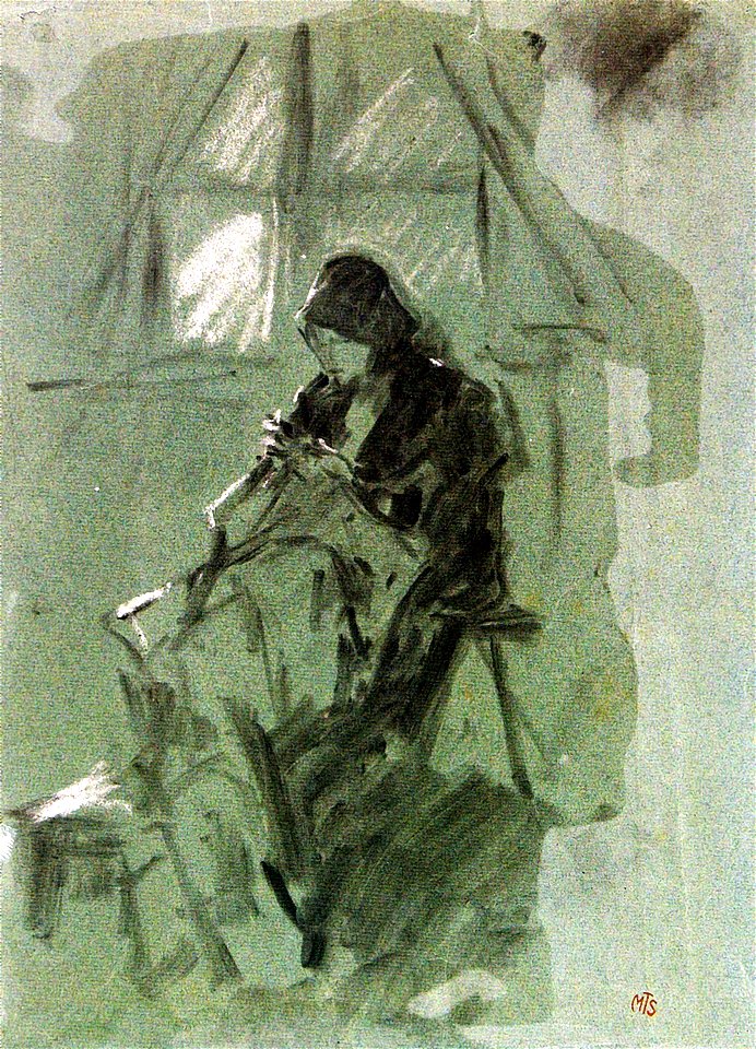Nicolae Grigorescu - Femeie cosand la fereastra