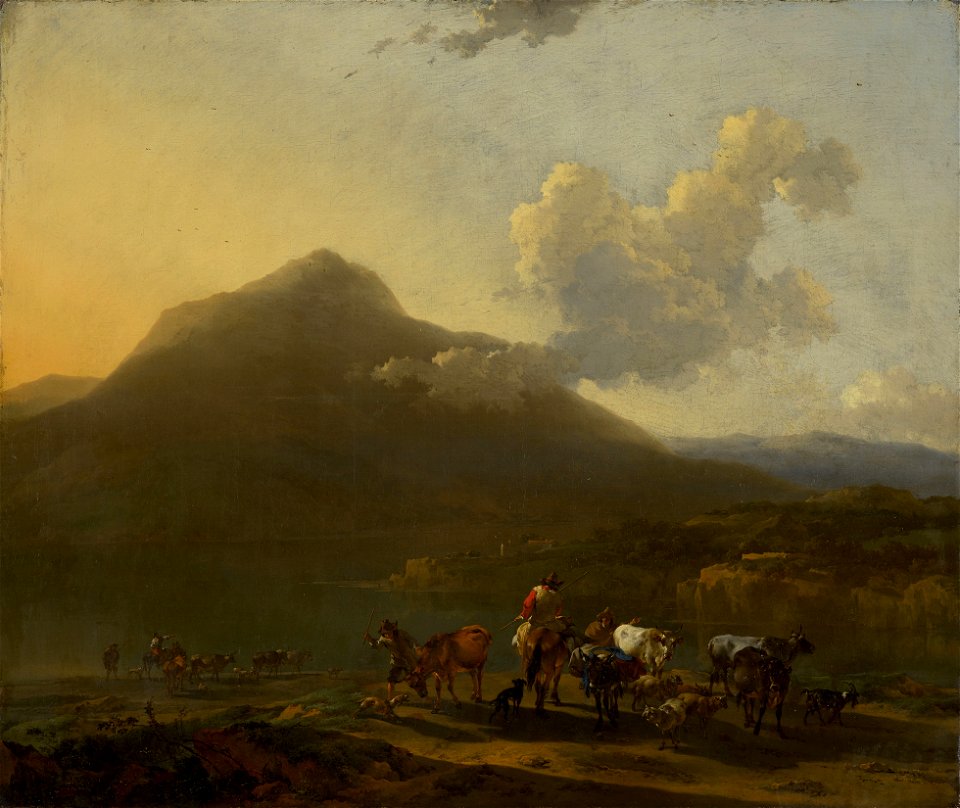 Nicolaes Berchem (Haarlem 1620-Amsterdam 1683) - Peasants with Cattle and Sheep before a Mountainous Landscape - RCIN 406606 - Royal Collection