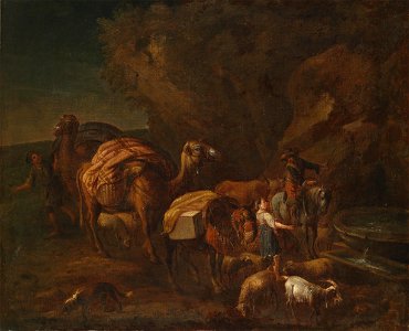 Nicolaes Berchem (circle) Orientalische Landschaft mit Kameltreibern und Viehhirten