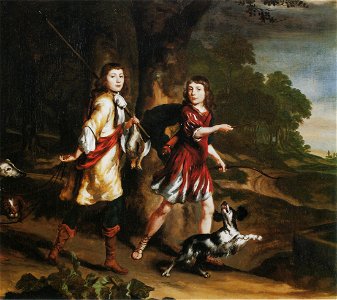 Nicolaes Maes - Two Boys as Hunters in a Landscape