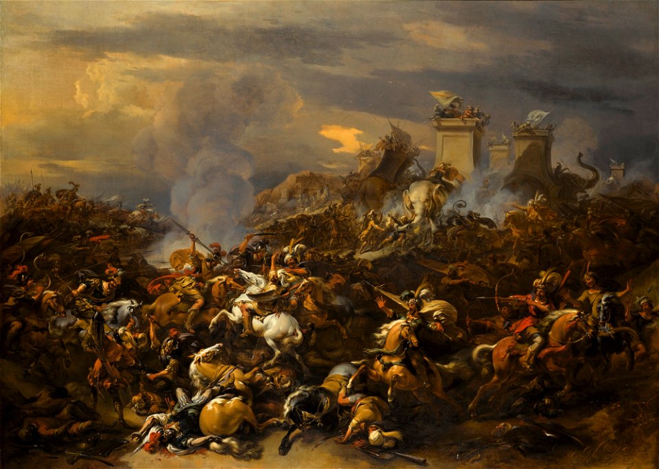 Nicolaes Berchem - The army of Porus and its elephants are conquered by Alexander 239N09812 9NLB3