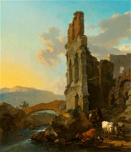 Nicolaes Berchem - Southern Landscape with Herders near a Ruin 300N09302 6V4ZL